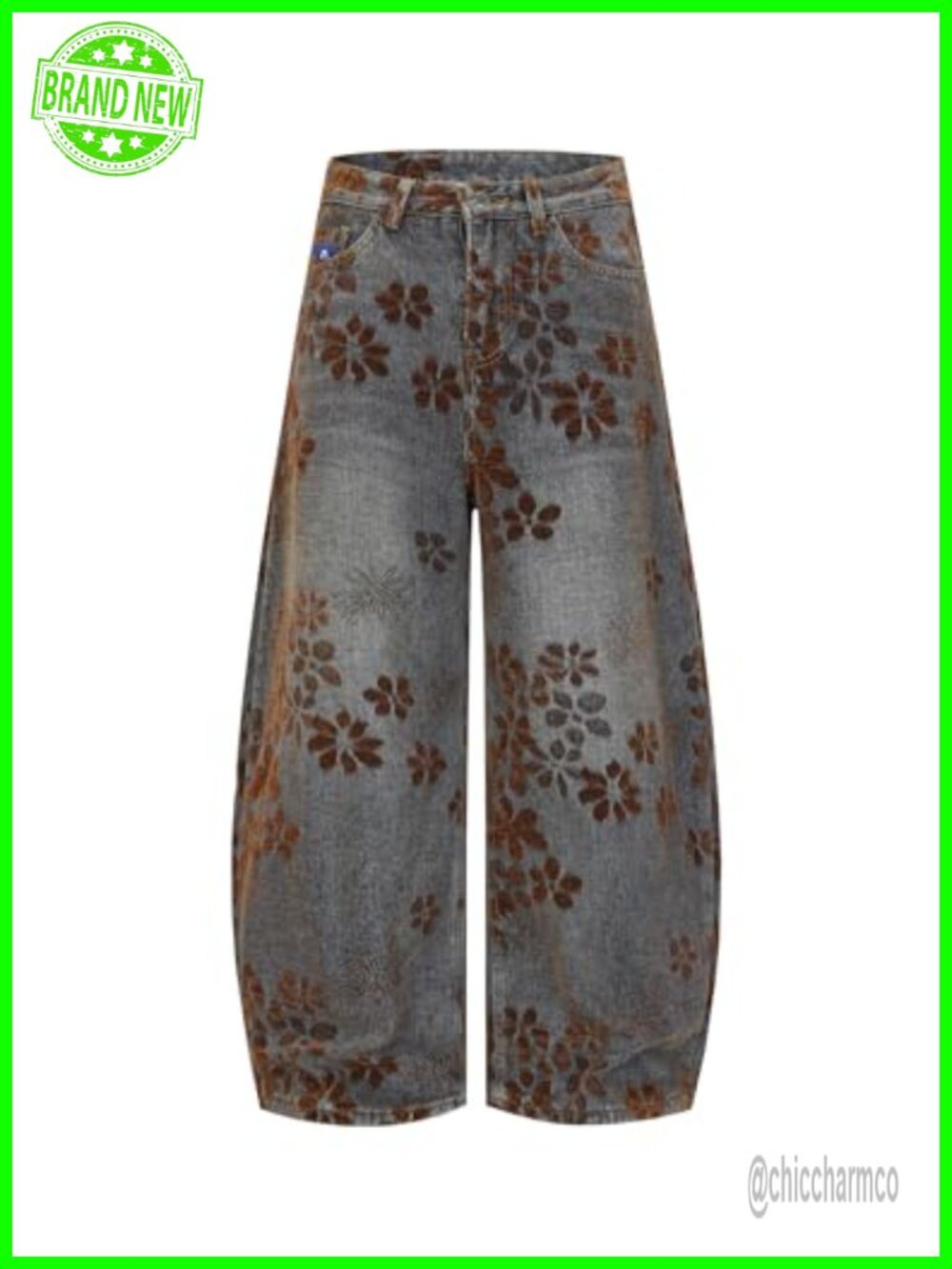 Aelfric Eden Baggy Barrel Jeans Womens Wide Leg Floral Pattern Y2K Denim Pants